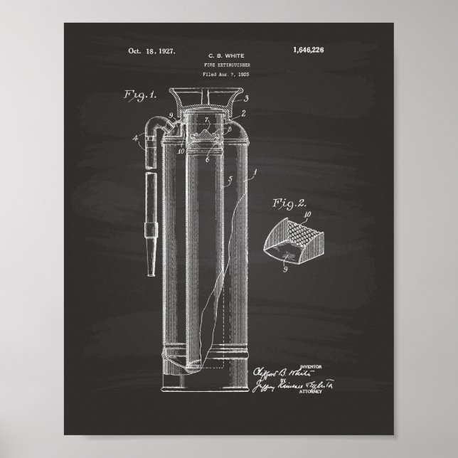 Poster Fire Extinguisher 1927 Patent Art - Chalkboard (Devant)