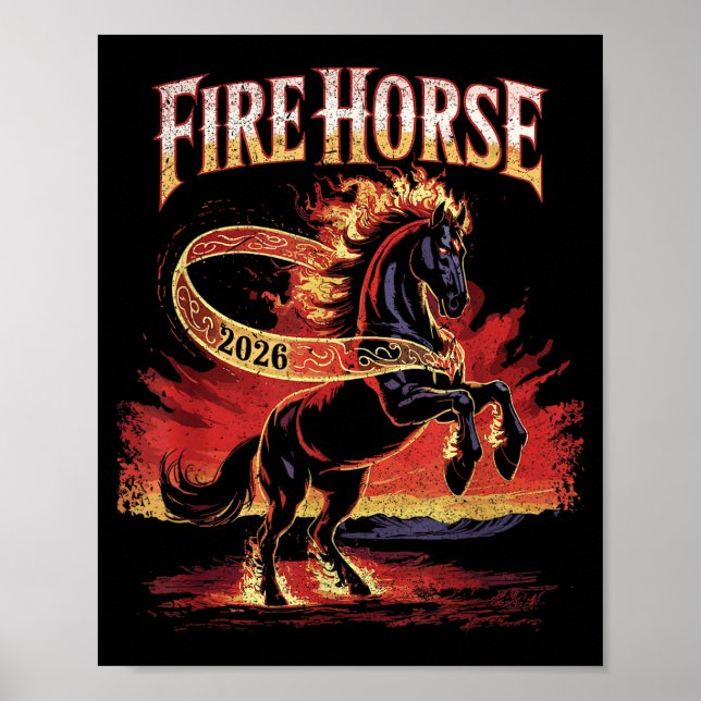 Poster Fire Horse 2026 Zodiac Art Chinese New Year  (Devant)