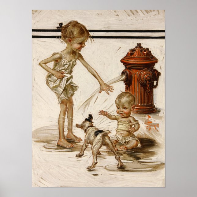 Poster Fire Hydrant Shower, 1915 par J. C. Leyendecker (Devant)