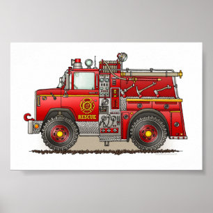 Poster Fire Pumper Rescue Truck