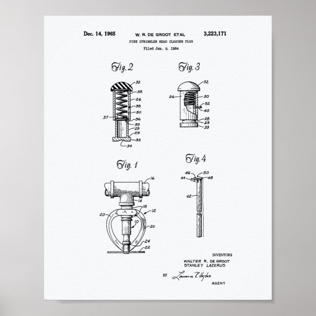 Poster Fire Sprinkler Head 1965 Brevet d'art - Livre blan (Devant)