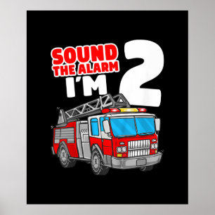 Poster Fire Truck 2 Year Old Firefighter 2nd Birthday