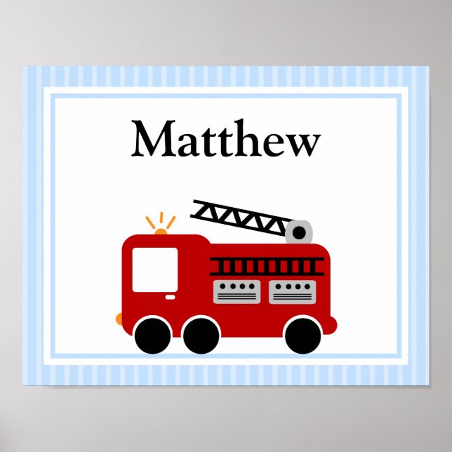 Poster Fire Truck Blue Stripes Nom personnalisé Wall Art (Devant)