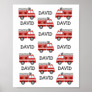 Poster Fire Truck Nom personnalisé bébé Nursery Wall Art