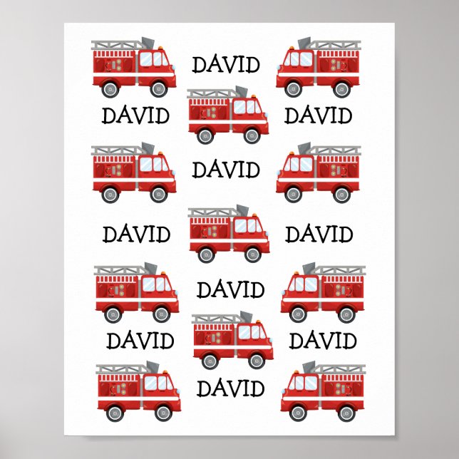 Poster Fire Truck Nom personnalisé bébé Nursery Wall Art (Devant)