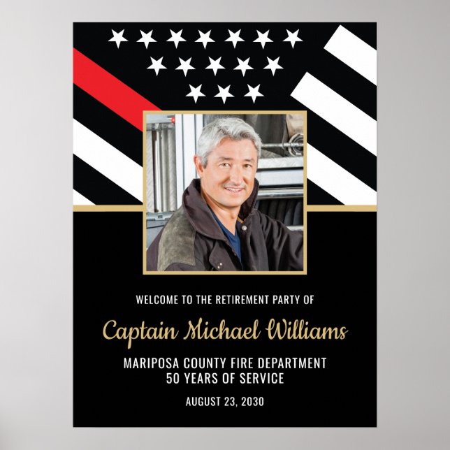 Poster Firefighter Red Line Photo Retirement Welcome (Devant)