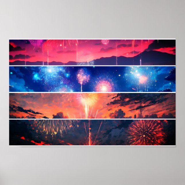 Poster Fireworks Paysage Photo Collage (Devant)