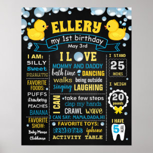Poster First Birthday chalkboard sign Rubber Duck