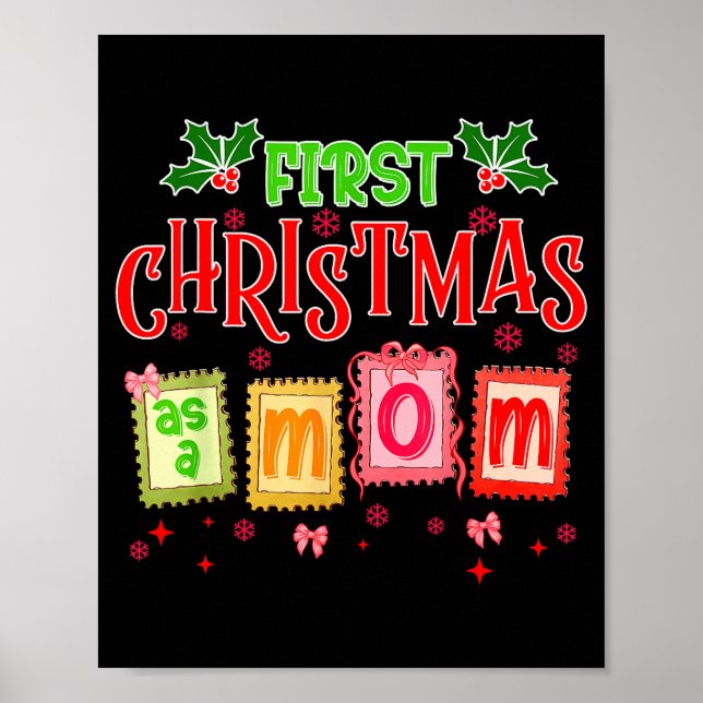 Poster First Christmas As A Mom 2025 Coquette Bow Matchin (Devant)
