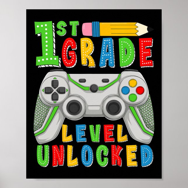 Poster First Grade Level Unlocked Ck To School Gamer Boys (Devant)