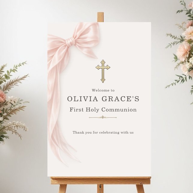 Poster First Holy Communion Pink Bow Girl Welcome (Créateur téléchargé)