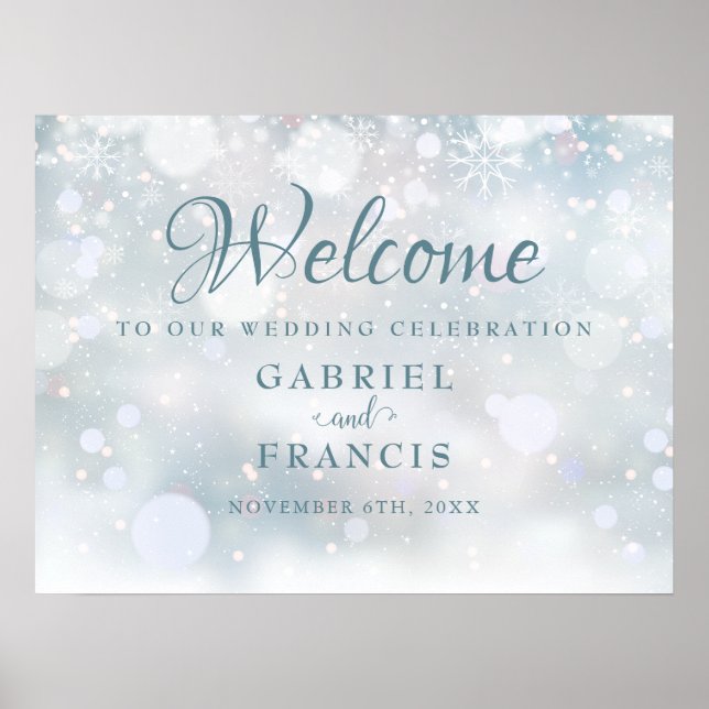 Poster First Snowflakes Winter Wedding Welcome Sign (Devant)