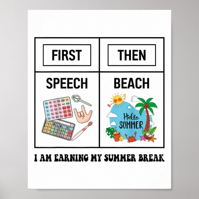 Poster First Speech Then Beach Funny Speech Therapy Summe (Devant)