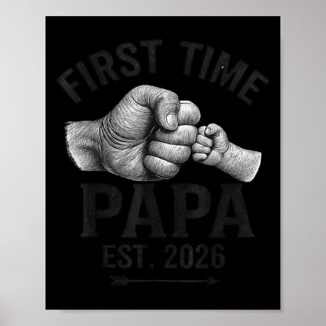 Poster First Time Papa Est 2026 Fist Bump New Dad Father' (Devant)