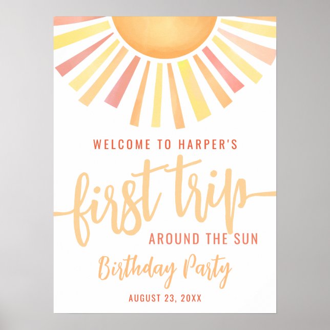 Poster First Trip Around The Sun 1st Birthday Welcome (Devant)