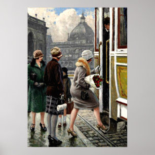 Poster Fischer - À l'arrêt de tramway