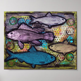 Poster,Fish Art, Grunge Fish Abstract Mixed Media Poster
