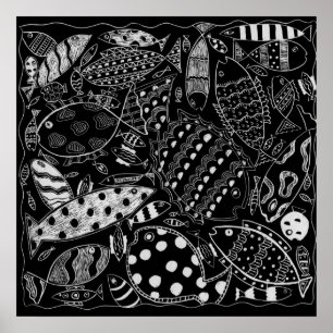 Poster Fish Pattern Black And White Modern Art Print
