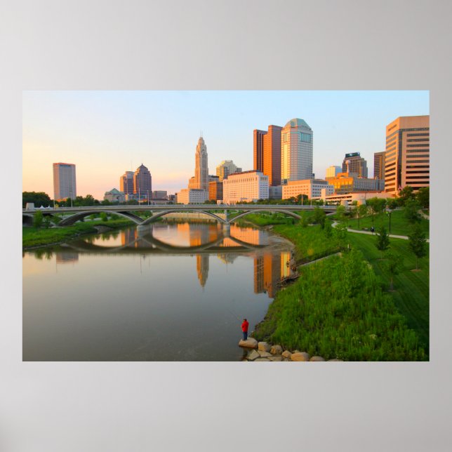 Poster Fisherman and Columbus Skyline, Ohio (Devant)