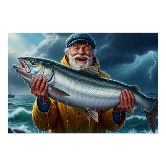 Poster Fisherman's Big Fish Catch Ocean