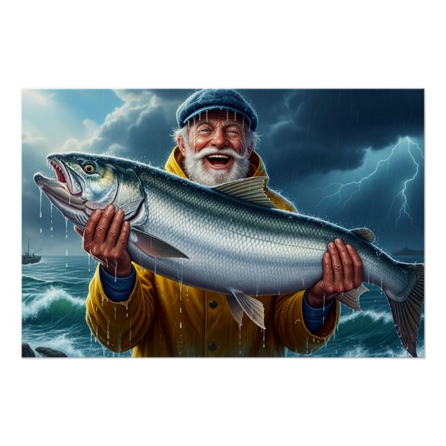 Poster Fisherman's Big Fish Catch Ocean  (Devant)