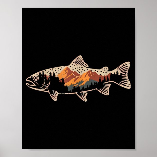 Poster Fishing B Fish Mountain Star Fisherman Art Men Wom (Devant)