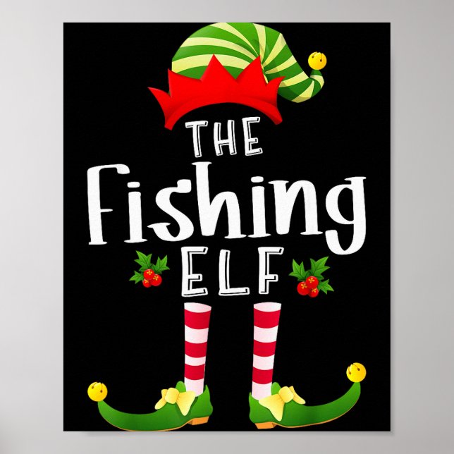 Poster Fishing Christmas Elf Matching Pajama X-mas Party  (Devant)