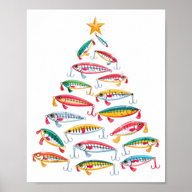 Poster Fishing Christmas Tree Lights Lures Holiday Fisher (Devant)