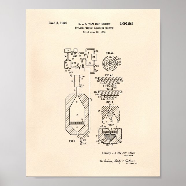 Poster Fission nucléaire 1956 Brevet Art Vieux Poivre (Devant)