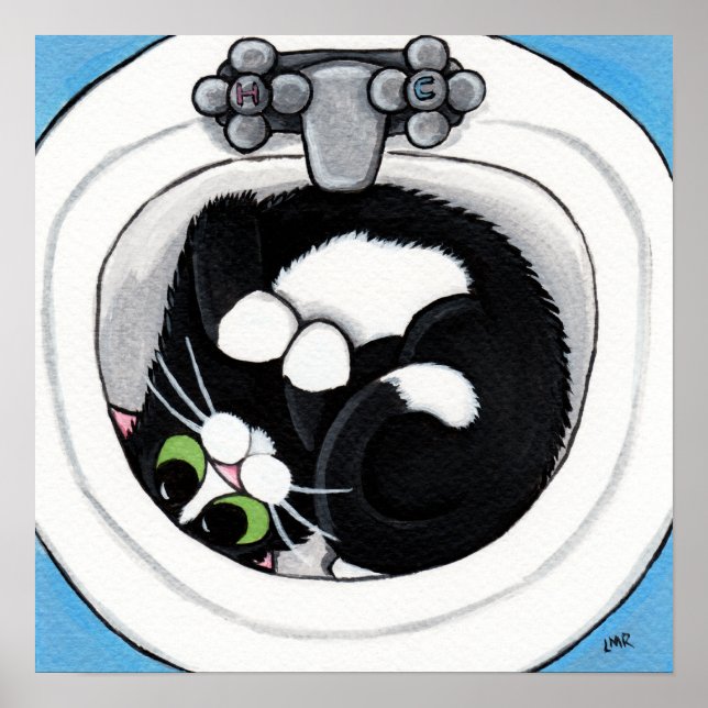 Poster Fit serré (v2) en bleu | Art du chat (Devant)