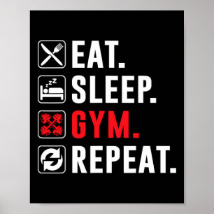 Poster Fitness Bodybuilding Manger Sleep Gym Répéter Drôl