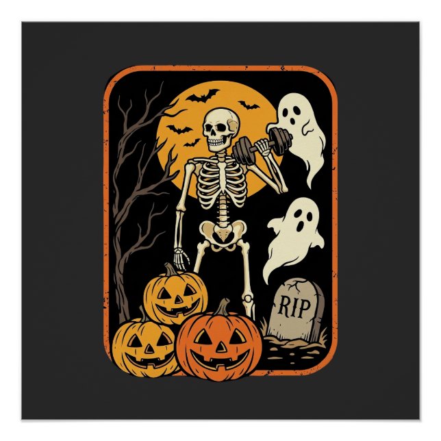 Poster Fitness Halloween squelette fantôme citrouille Wor (Devant)