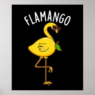Poster Fla-mangue Funny Flamant rose Pun Dark BG