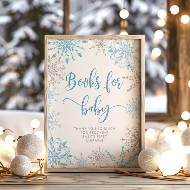 Poster Flacons de neige bleu argent Livres pour bébé (Créateur téléchargé)