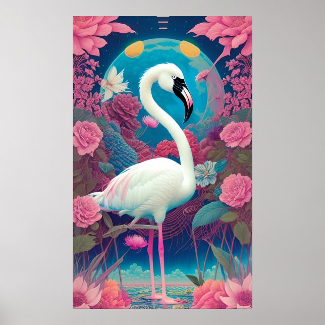 Poster flamant blanc majestueux (Devant)