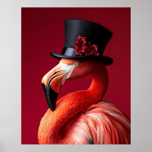 Poster Flamant dans un chapeau haut de forme
