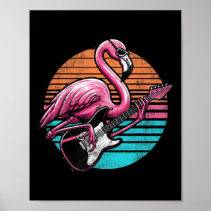 Poster Flamant de style vintage jouant de la guitare Rock