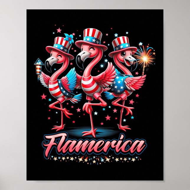 Poster Flamant rose 4 juillet Patriotique Usa Independenc (Devant)