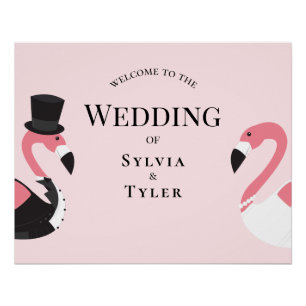 Poster Flamant rose amusant Mariage Bienvenue