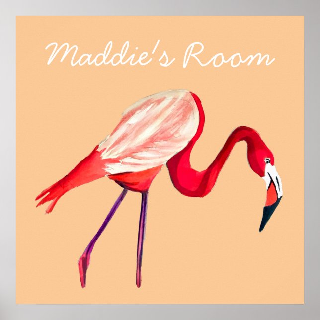 Poster Flamant rose aquarelle jolie art (Devant)