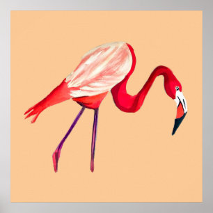 Poster Flamant rose aquarelle jolie art