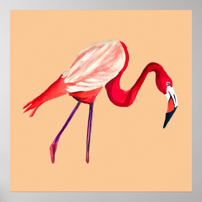 Poster Flamant rose aquarelle jolie art (Devant)