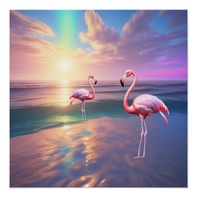 Poster Flamant rose Beach (Devant)
