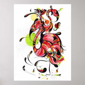 Poster Flamant rose coucher de soleil