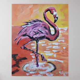 Poster Flamant Rose Coucher de Soleil Vibrant