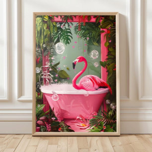 Poster Flamant Rose dans l'imprimé de baignoire, Mur de s