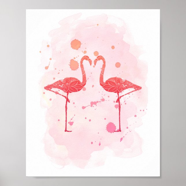 Poster Flamant rose d'aquarelle rose "Flamant rose Serena (Devant)