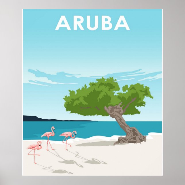 Poster Flamant rose de voyage de l'île Aruba | Flamant ro (Devant)