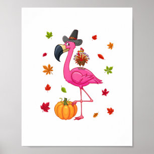 Poster Flamant rose drôle Turquie Thanksgiving Citrouille