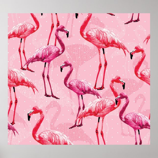 Poster Flamant rose Elégance : Motif d'oiseaux roses. (Devant)